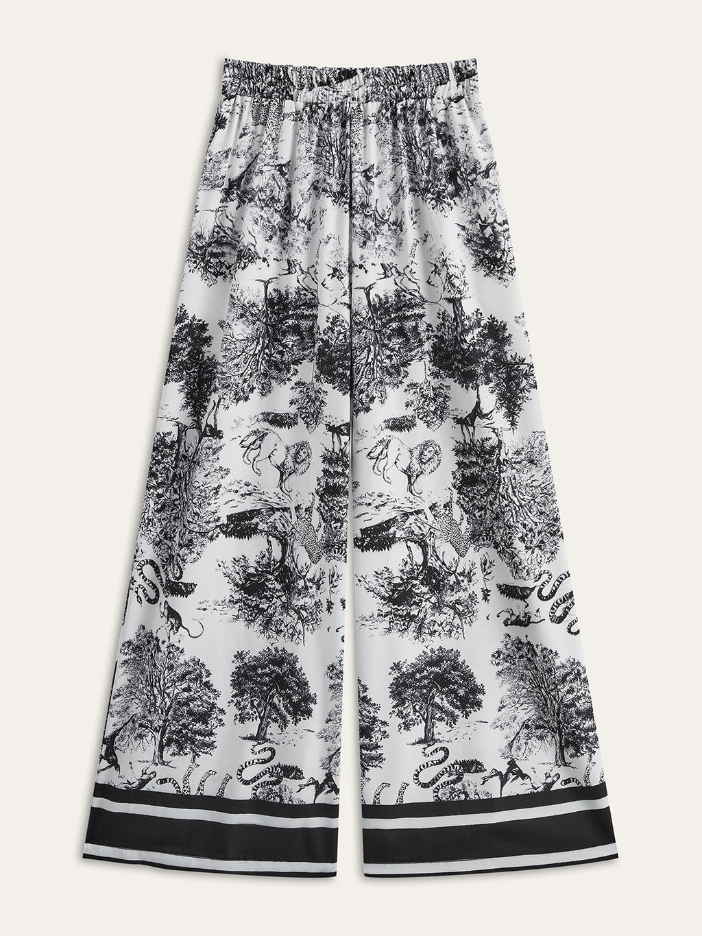 Striped Trim Printed Satin Trouser Set — Svelte Chic