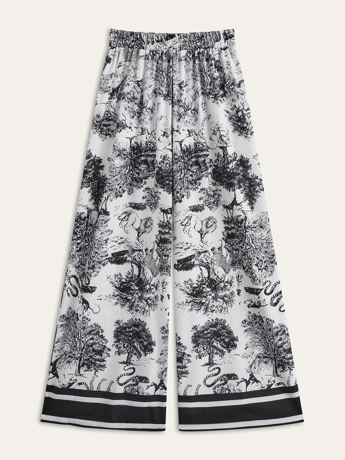 Striped Trim Printed Satin Trouser Set — Svelte Chic