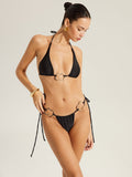 Gold Ring Detail String Bikini Set in Black — Svelte Chic