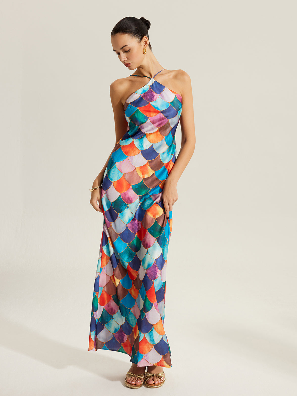 Butterfly Print Satin Halter Maxi Dress — Svelte Chic