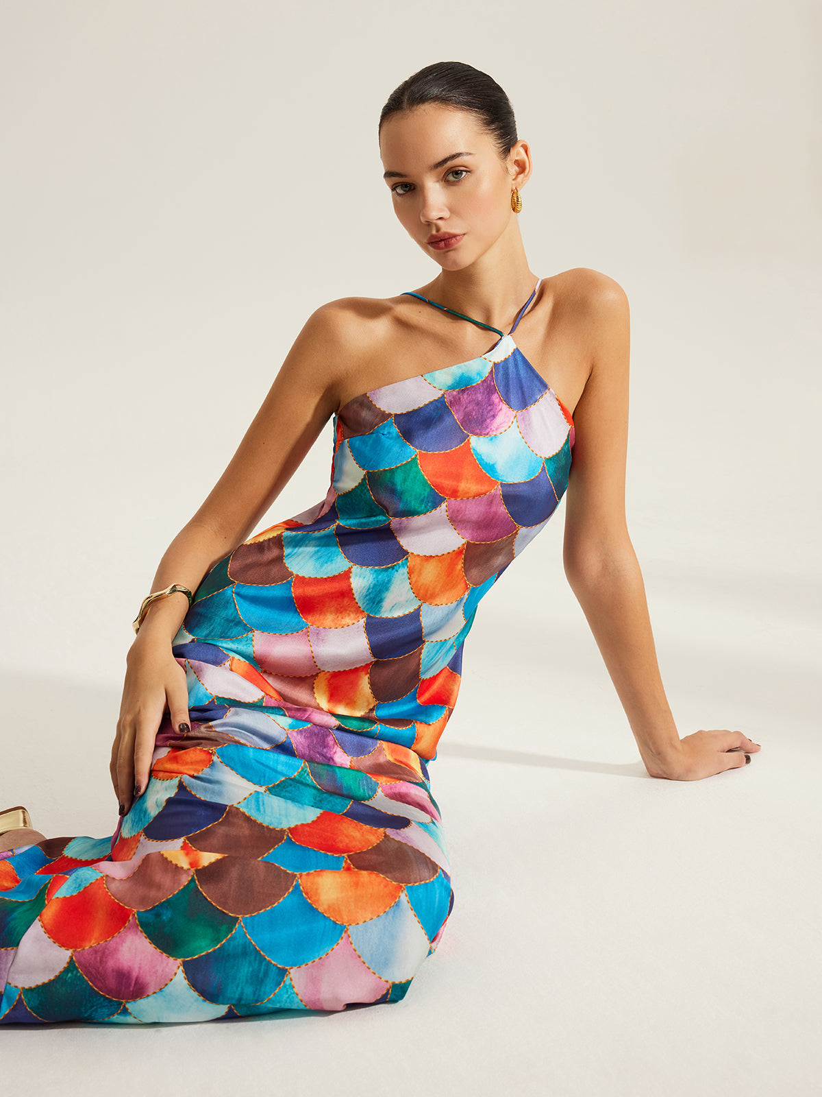 Butterfly Print Satin Halter Maxi Dress — Svelte Chic