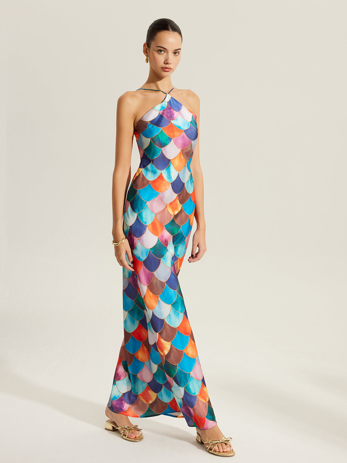 Butterfly Print Satin Halter Maxi Dress — Svelte Chic