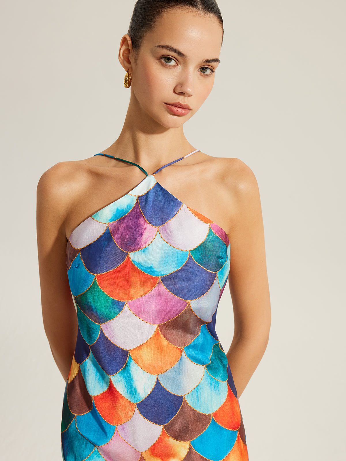 Butterfly Print Satin Halter Maxi Dress — Svelte Chic