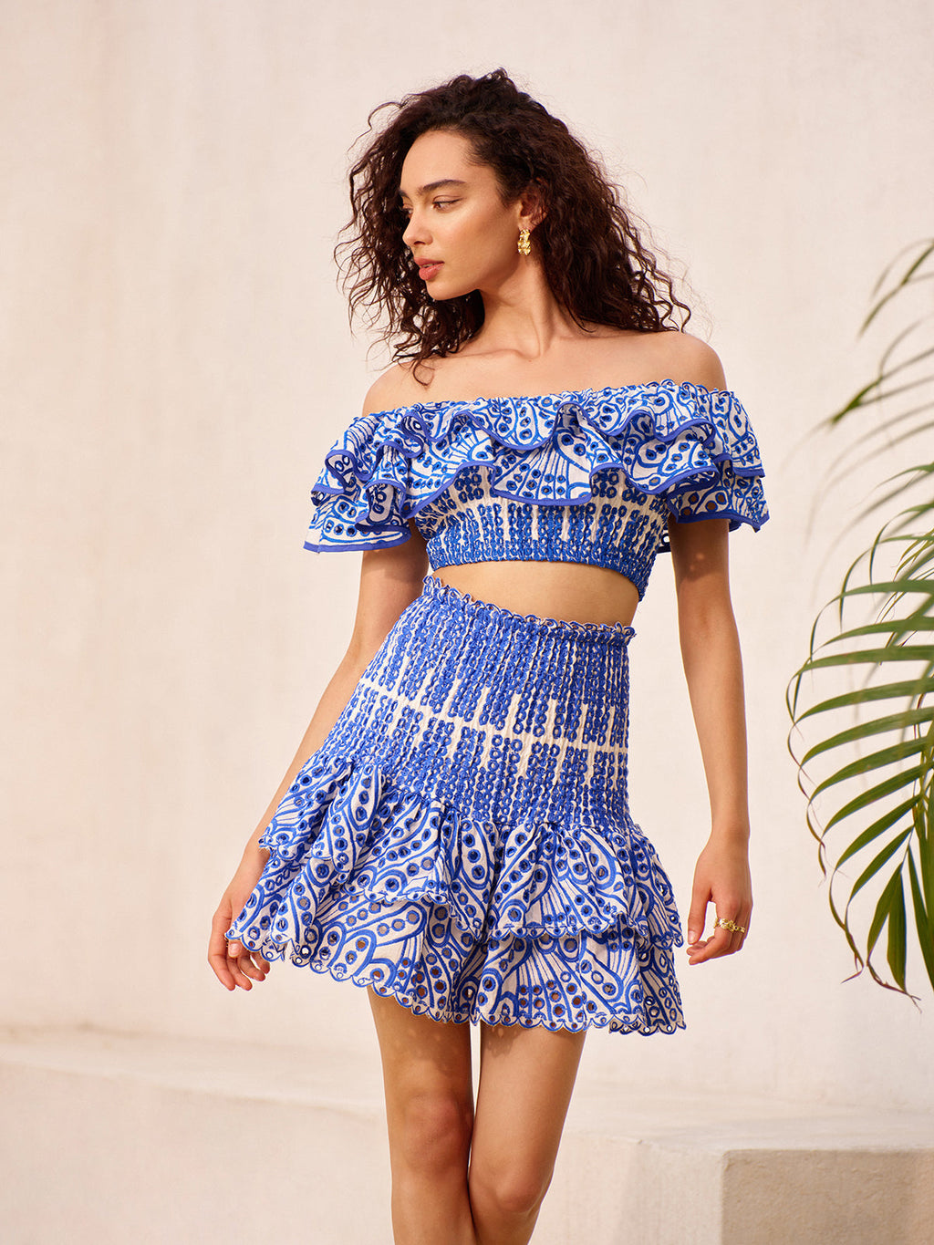 Off Shoulder Tie-Dye Skirt Set in Blue — Svelte Chic
