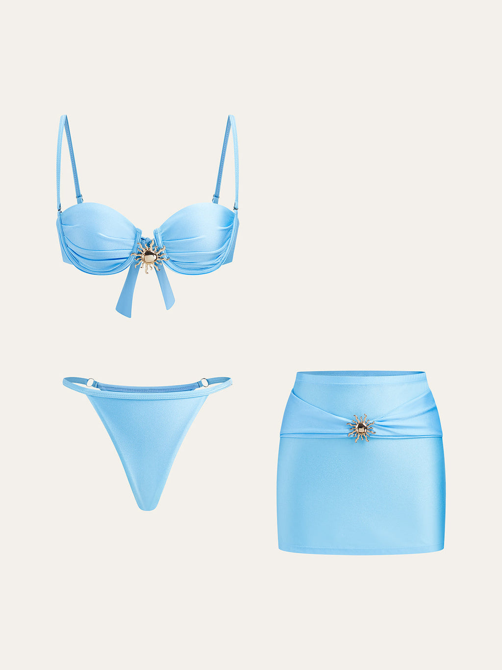 Charm Soleil Bikini Set with Pareo Skirt in Light Blue — Svelte Chic