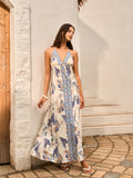 Floral Halter Backless Maxi Dress in Ecru in Multicolor — Svelte Chic