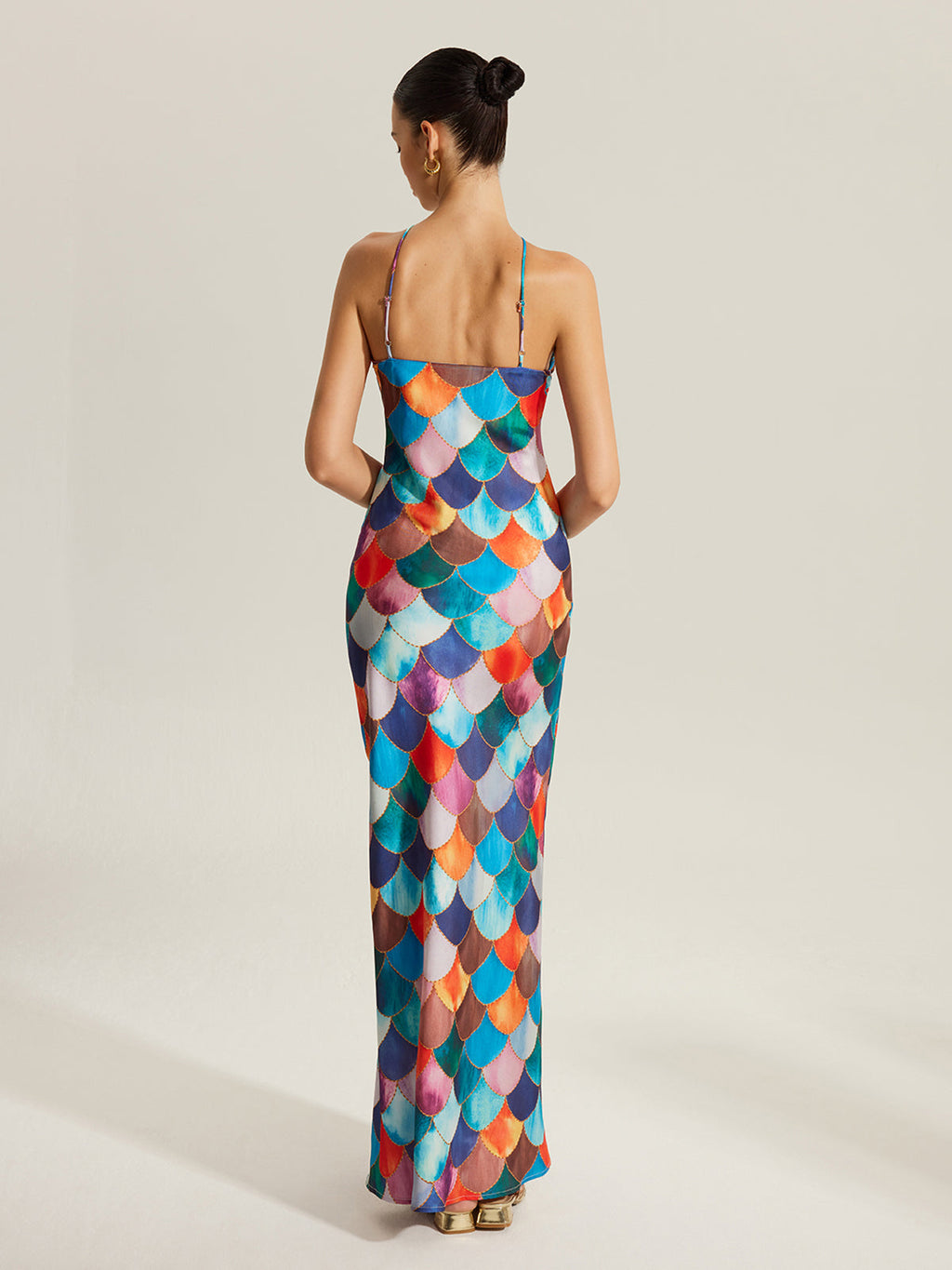 Butterfly Print Satin Halter Maxi Dress — Svelte Chic