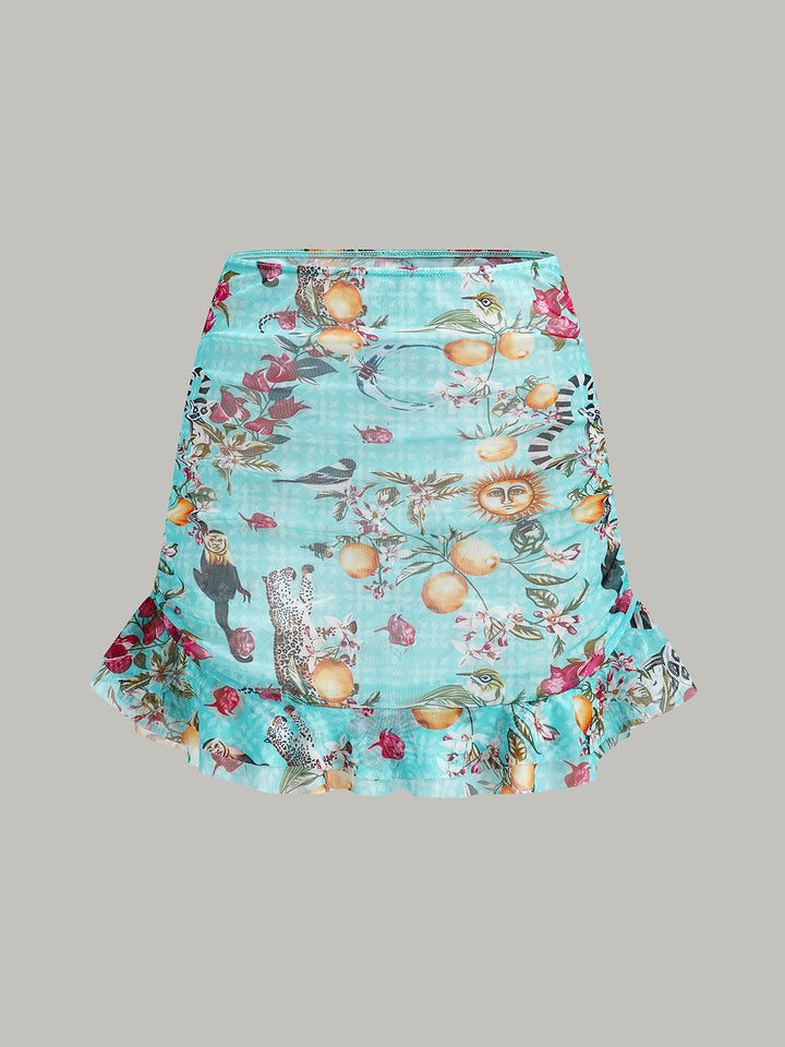 Çarpıcı Çiçek Desenli Bikini Takımı ve Şık Kapama Etek