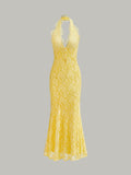 Soline Lace Halter Maxi Dress in Yellow — Svelte Chic