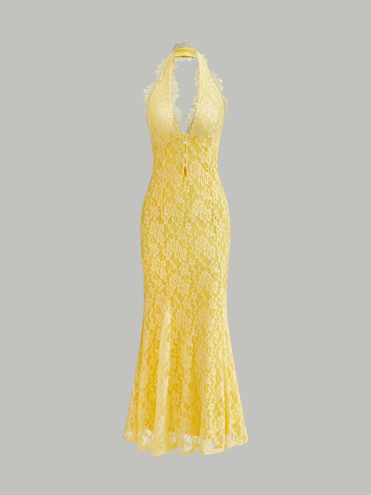 Soline Lace Halter Maxi Dress in Yellow — Svelte Chic