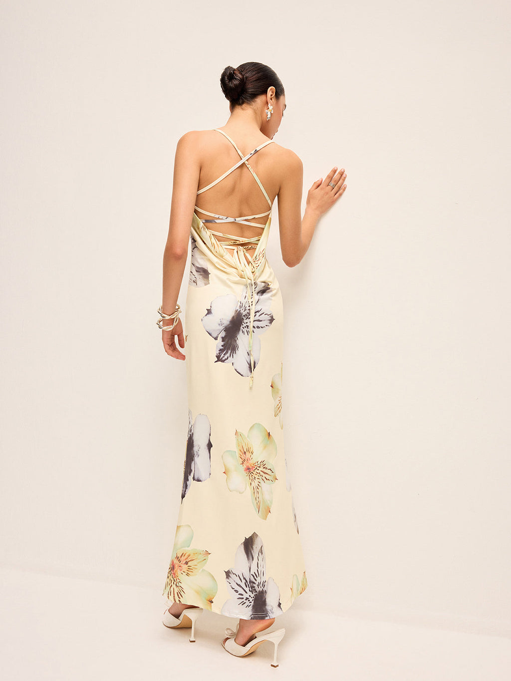 Floral Backless Cami Maxi Dress in Apricot — Svelte Chic