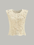 Lace Embroidered Cutout Knit Vest in Apricot — Svelte Chic
