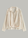 Semi-Sheer Striped Shirt in Beige — Svelte Chic