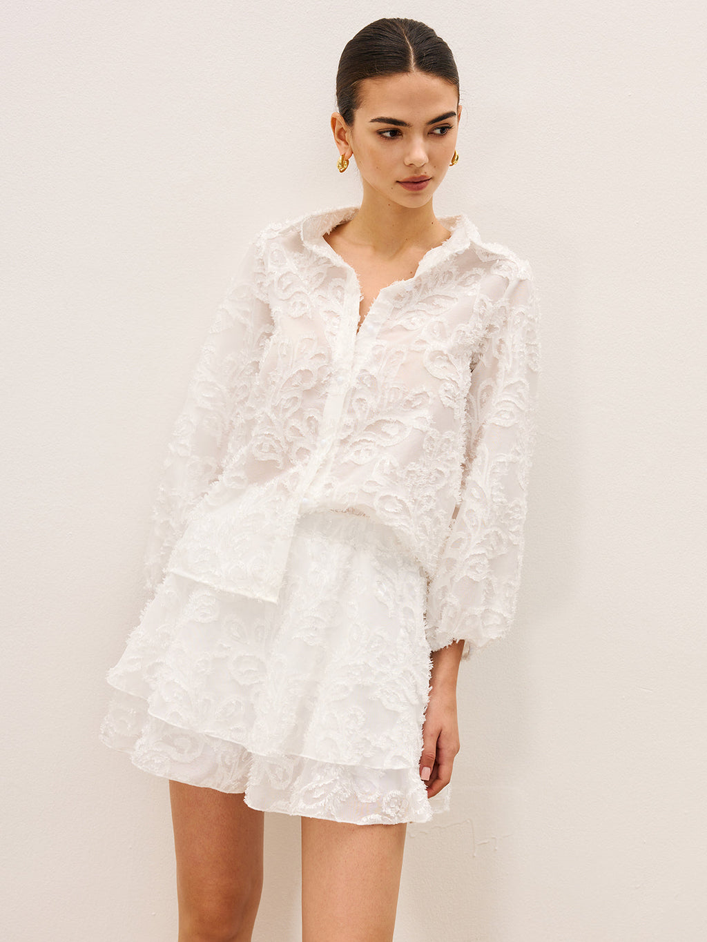 Semi-Sheer Embroidered Pleated Skirt Set — Svelte Chic