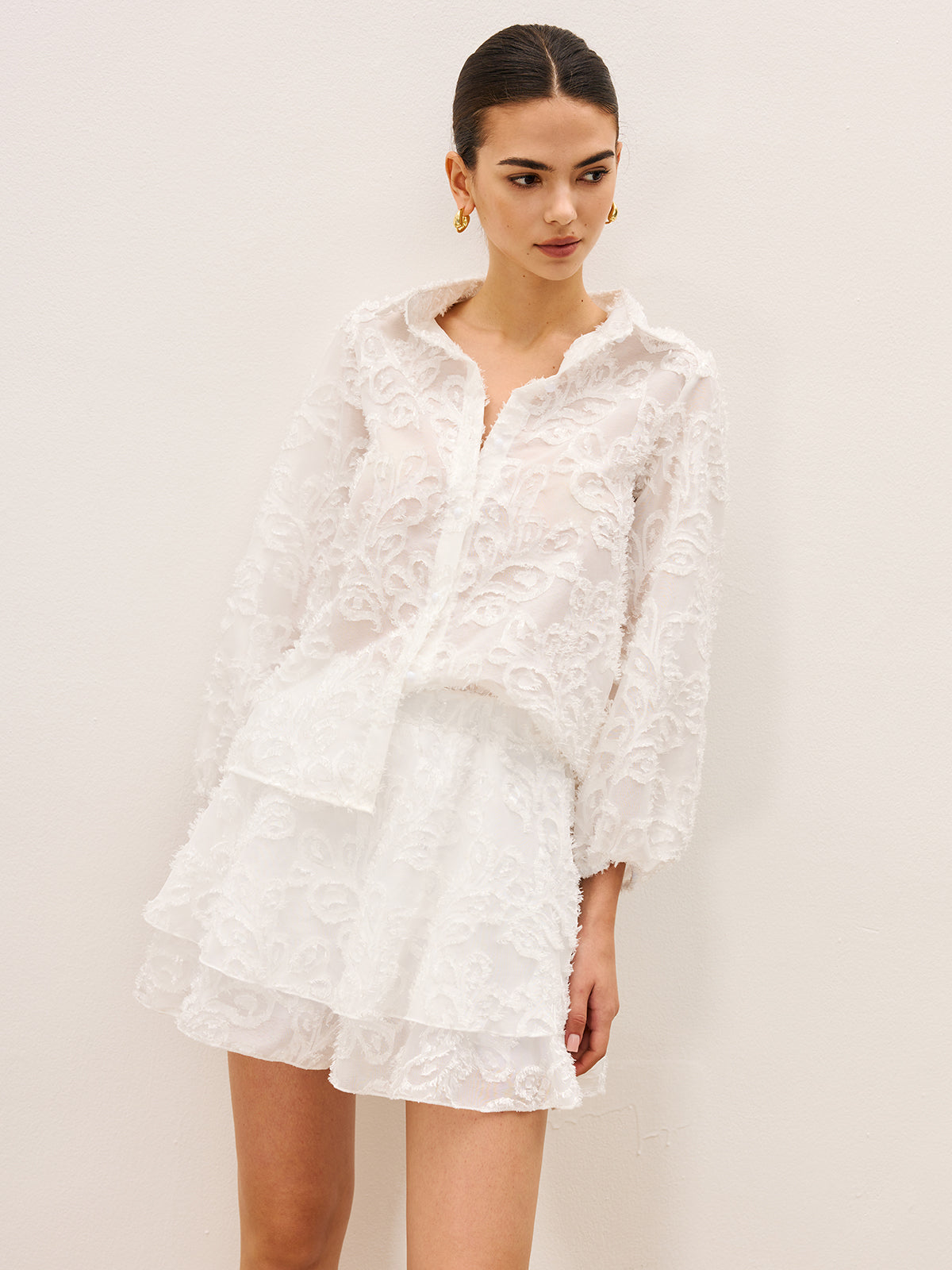 Semi-Sheer Embroidered Pleated Skirt Set — Svelte Chic