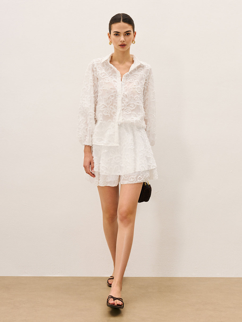 Semi-Sheer Embroidered Pleated Skirt Set — Svelte Chic