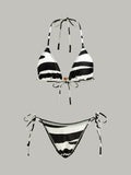 Striped Halter Bikini Set in Black & White — Svelte Chic