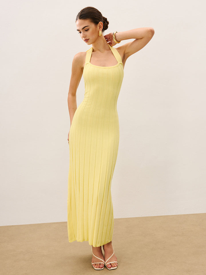 Renkli Çizgili Yaka ile Kolsuz Örme Elbise