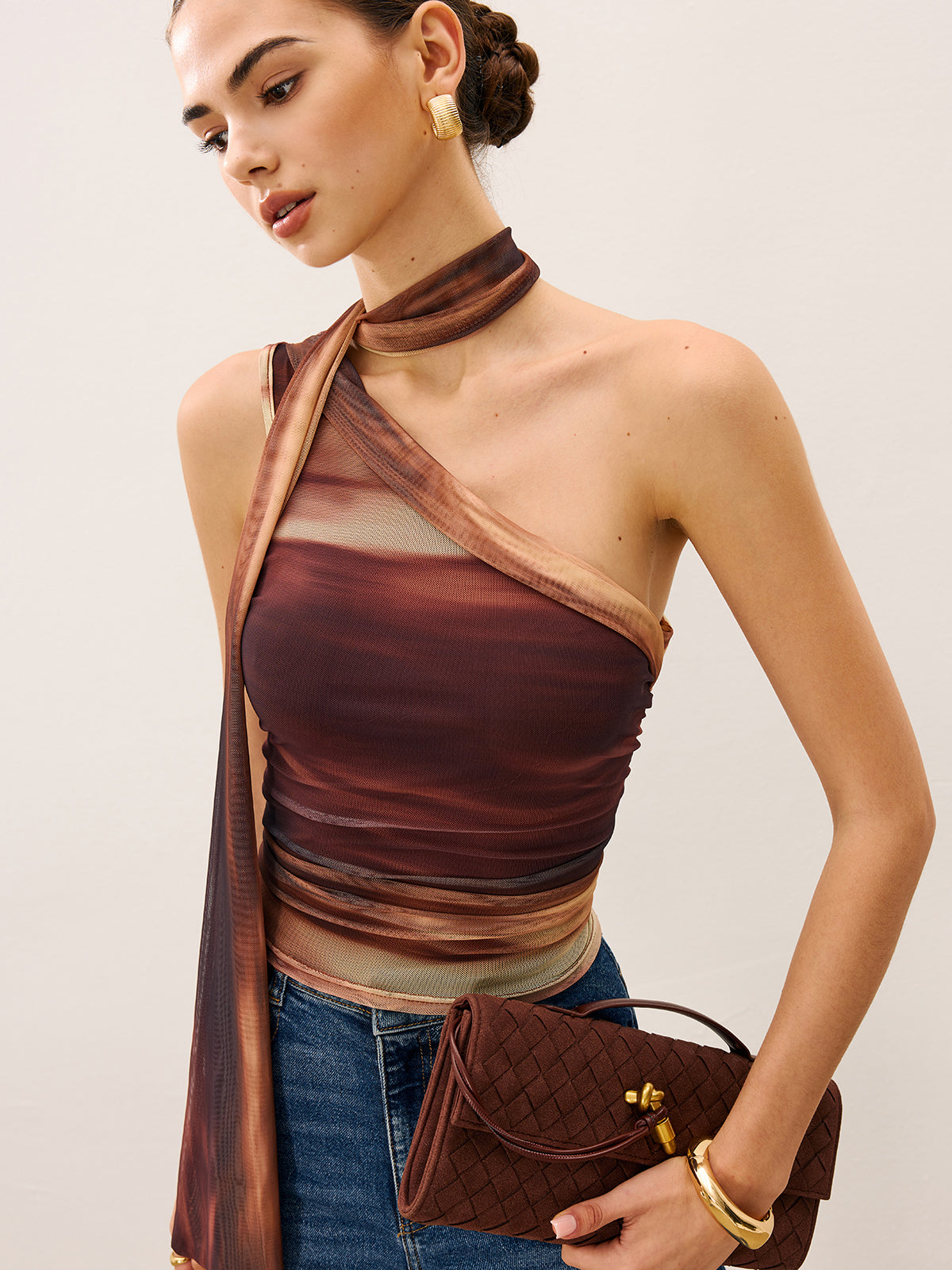 One Shoulder Mesh Cropped Top — Svelte Chic