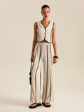 Linen Blend Trouser Set with Contrast Binding in Apricot — Svelte Chic