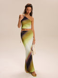 Gradient One Shoulder Skirt Set in Green — Svelte Chic
