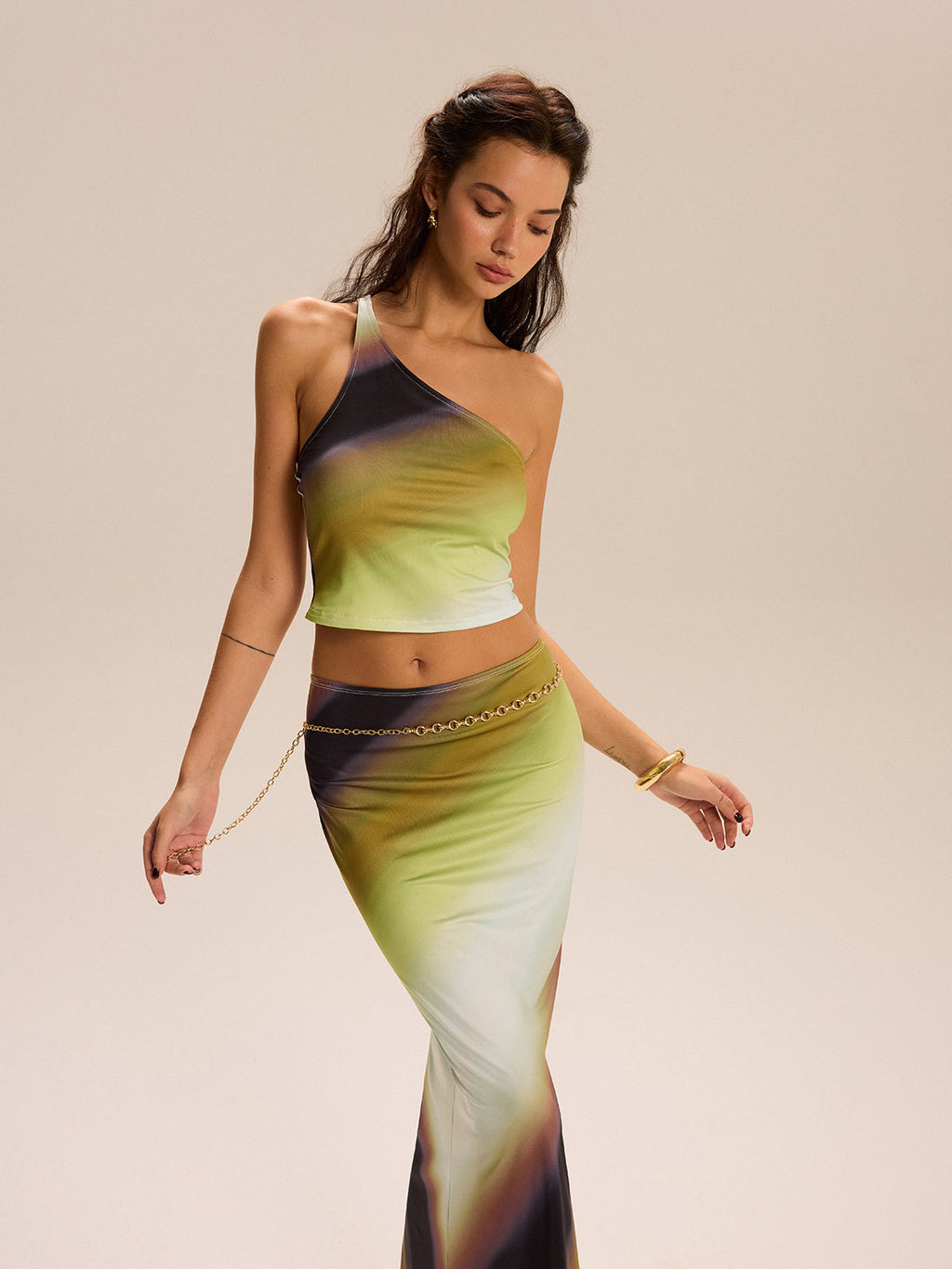 Gradient One Shoulder Skirt Set — Svelte Chic