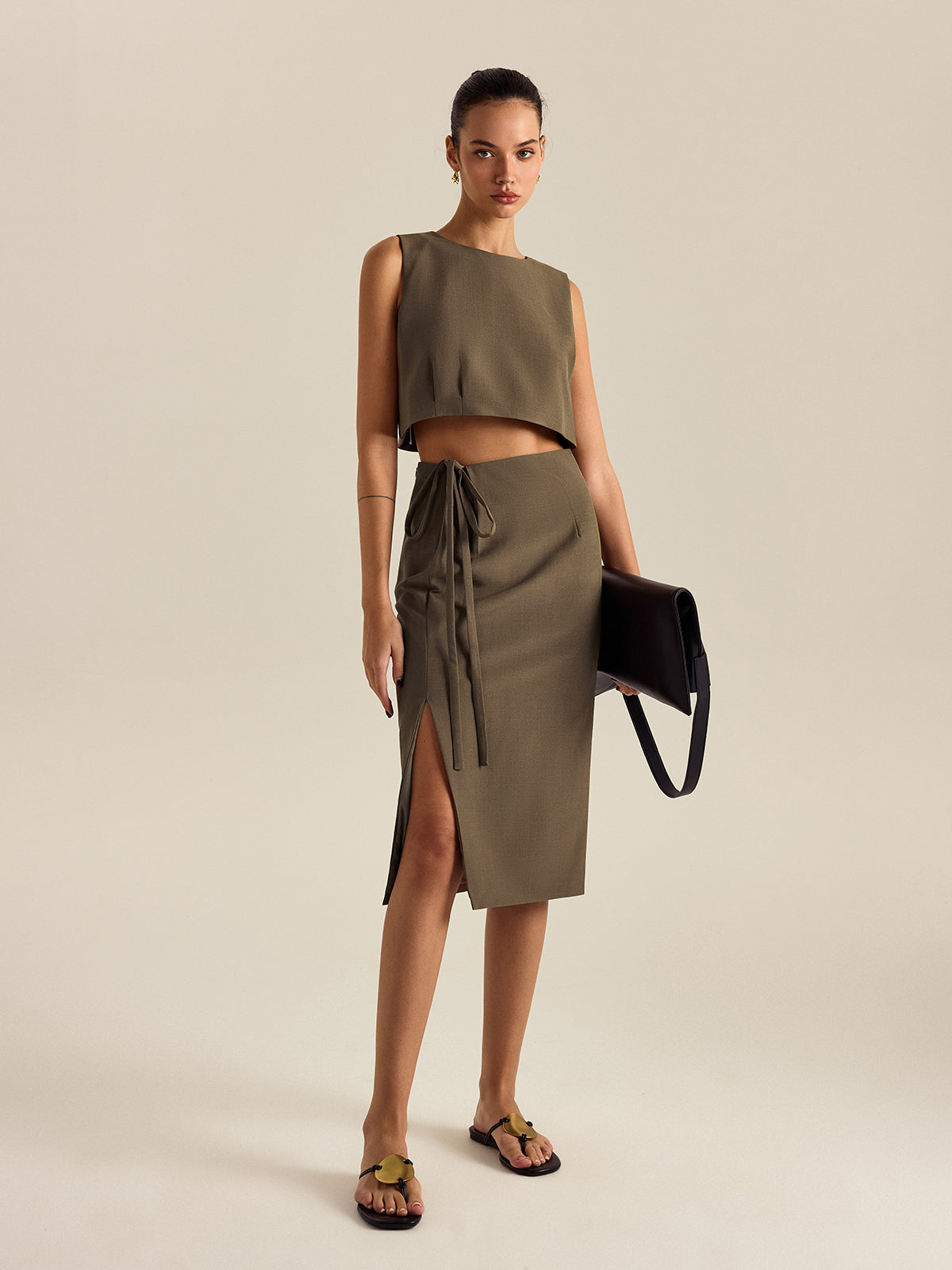 Side Slit Knot Midi Skirt in Mink — Svelte Chic