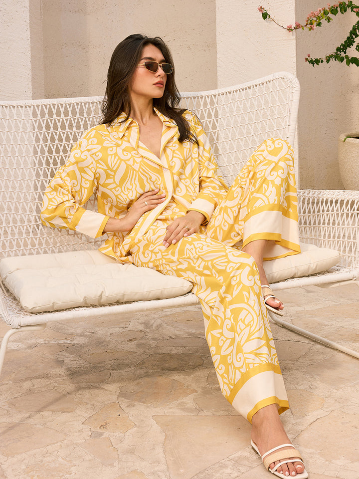 Yüksek Bel Desenli Bol Paça Pantolon