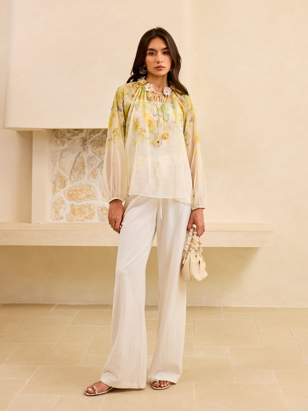 Ruffle Floral Chiffon Blouse — Svelte Chic