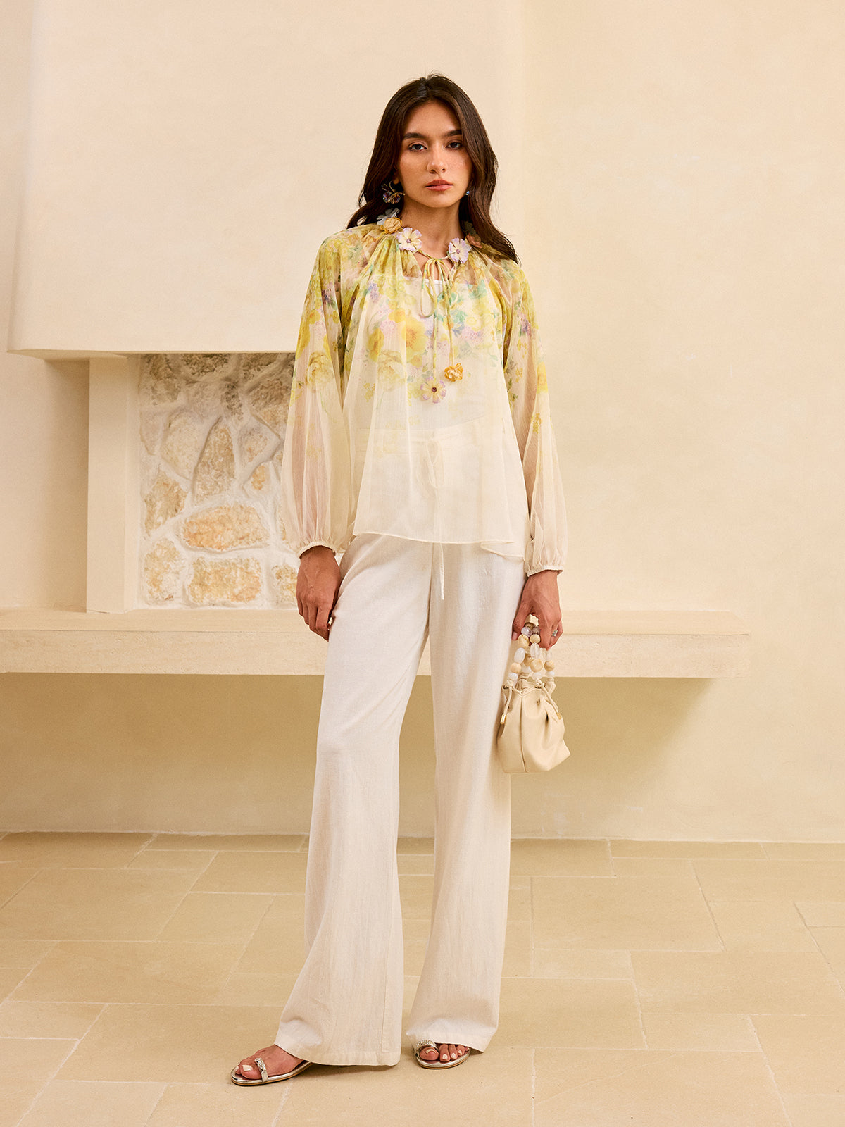 Ruffle Floral Chiffon Blouse — Svelte Chic