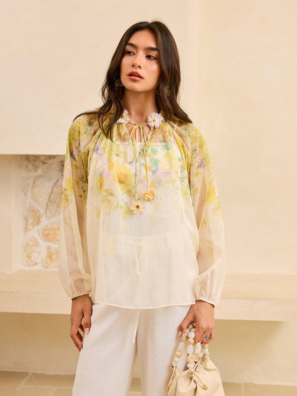 Ruffle Floral Chiffon Blouse — Svelte Chic