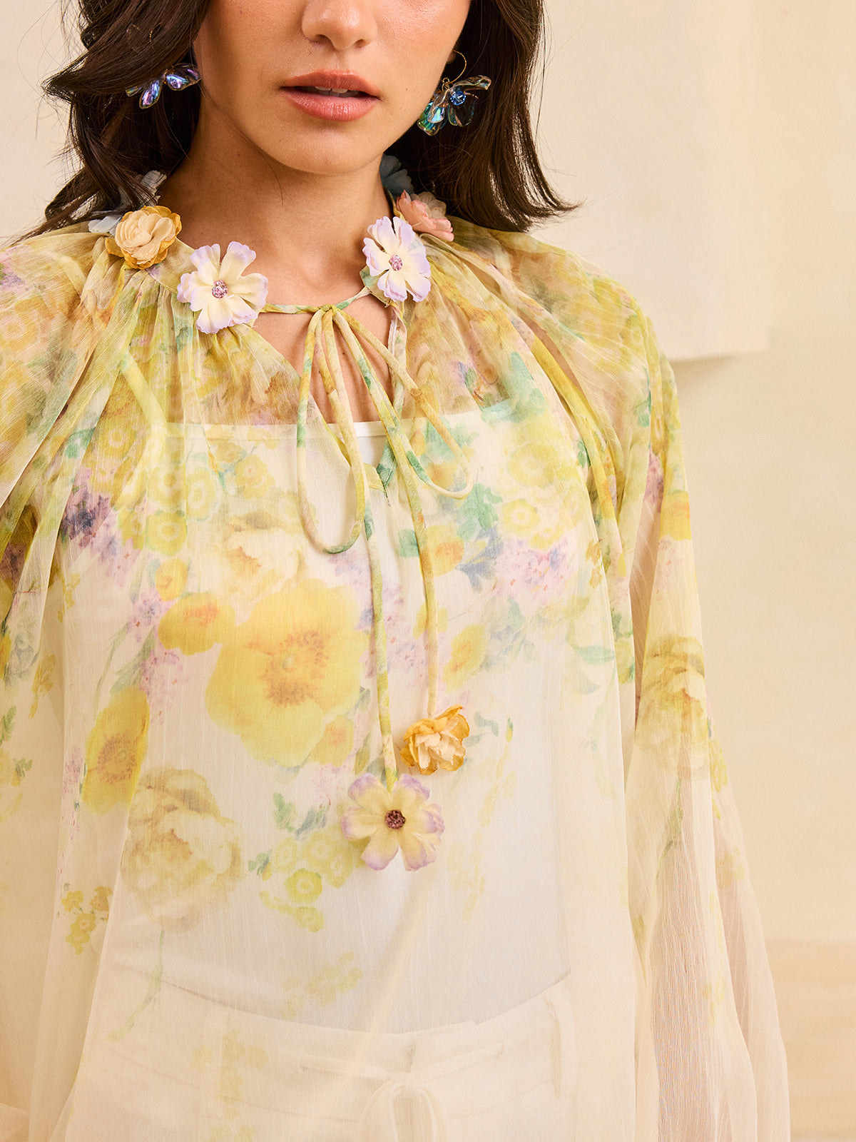 Ruffle Floral Chiffon Blouse — Svelte Chic
