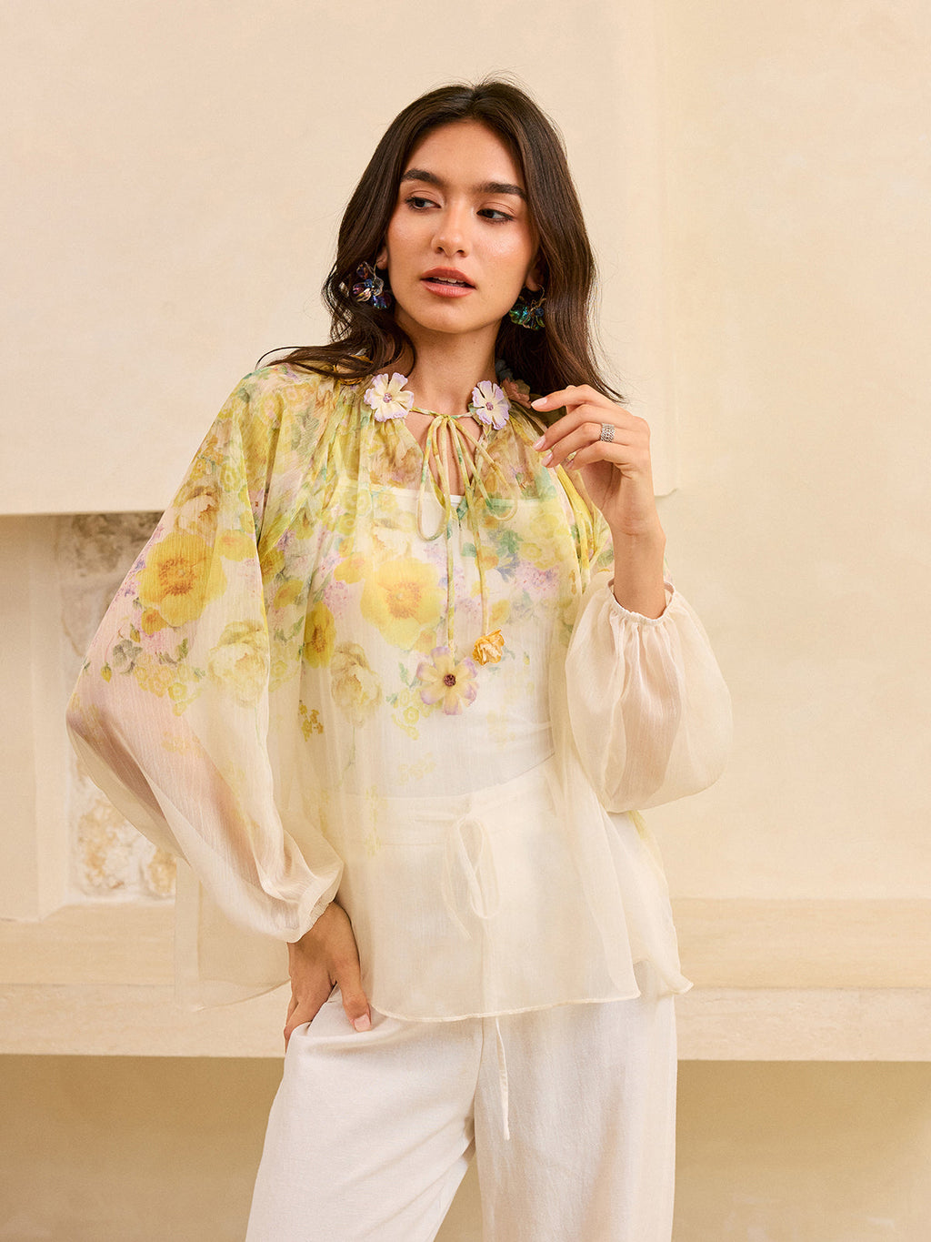 Ruffle Floral Chiffon Blouse — Svelte Chic