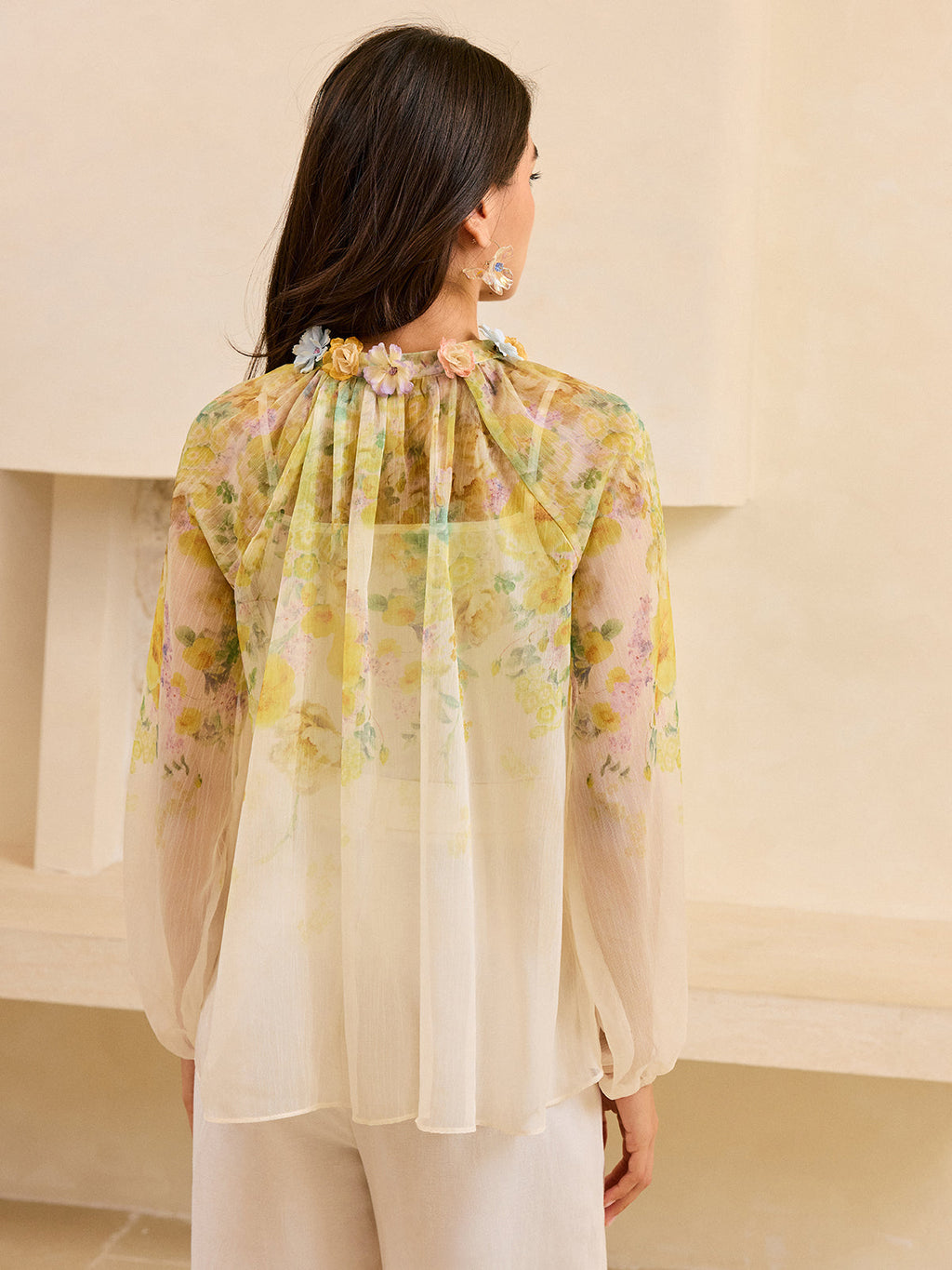 Ruffle Floral Chiffon Blouse — Svelte Chic