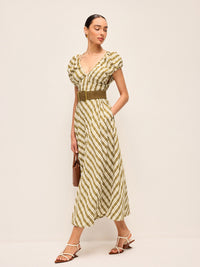 Kareli Elbise Kalp Yaka ve Balon Kollu, Bel Bağcıksız