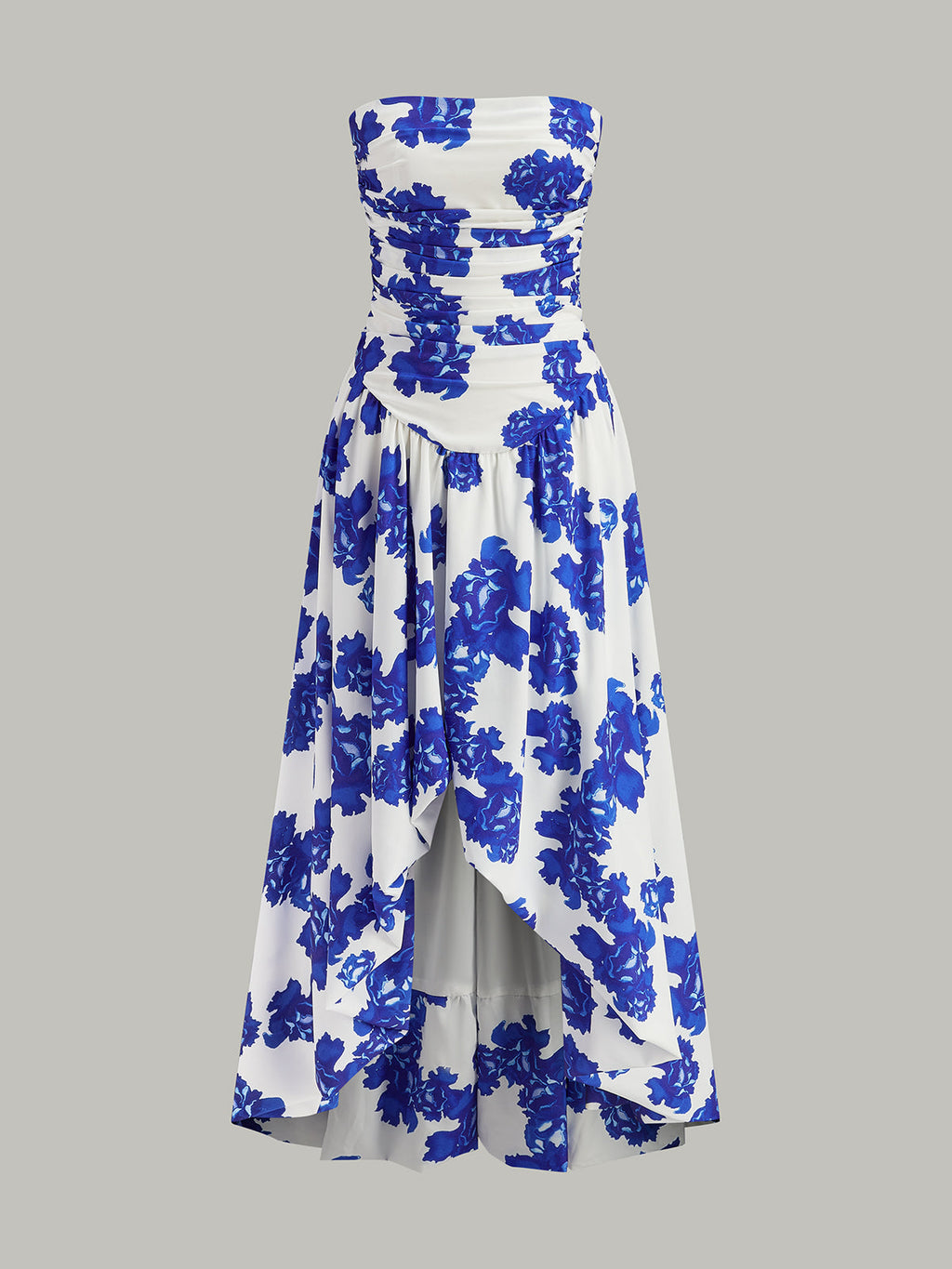 Strapless Floral Asymmetric Maxi Dress in Blue — Svelte Chic
