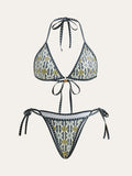 Geometric Print Halter Bikini Set in Multicolor — Svelte Chic