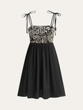 Embroidered Viscose Tie Strap Maxi Dress in Black — Svelte Chic
