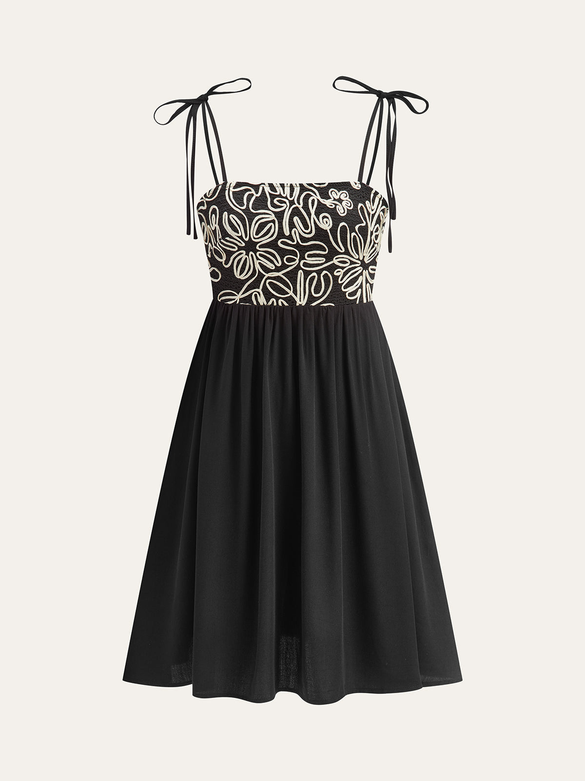 Embroidered Viscose Tie Strap Maxi Dress in Black — Svelte Chic