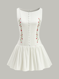 Floral Embroidered Button Mini Dress in White — Svelte Chic