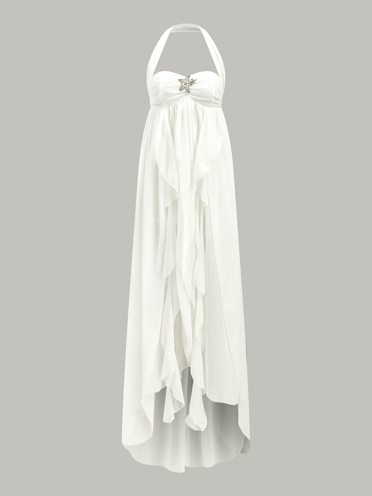 Tiered Ruffle Halter Maxi Dress in White — Svelte Chic
