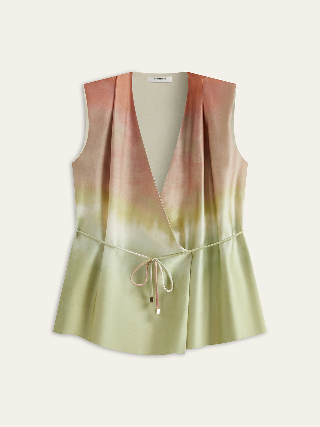 V-Neck Satin Top with Tie Belt in Multicolor — Svelte Chic