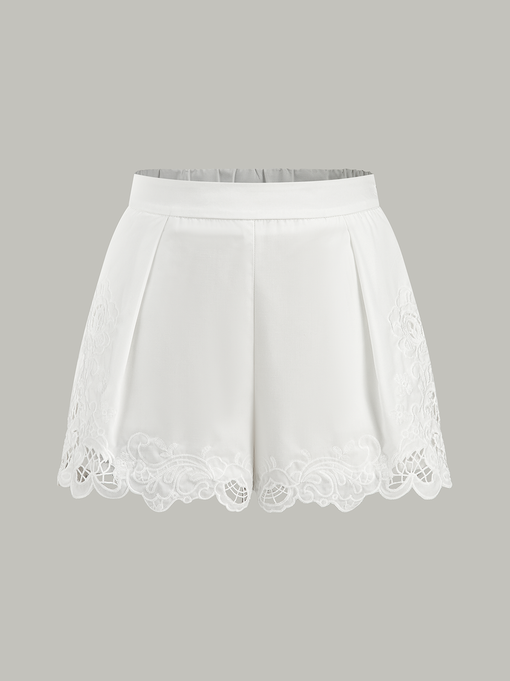 Embroidered High Waist Shorts in White — Svelte Chic
