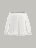 Embroidered High Waist Shorts in White — Svelte Chic