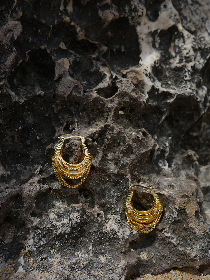 Şık Çok Katmanlı Altın Kaplama Halka Küpe