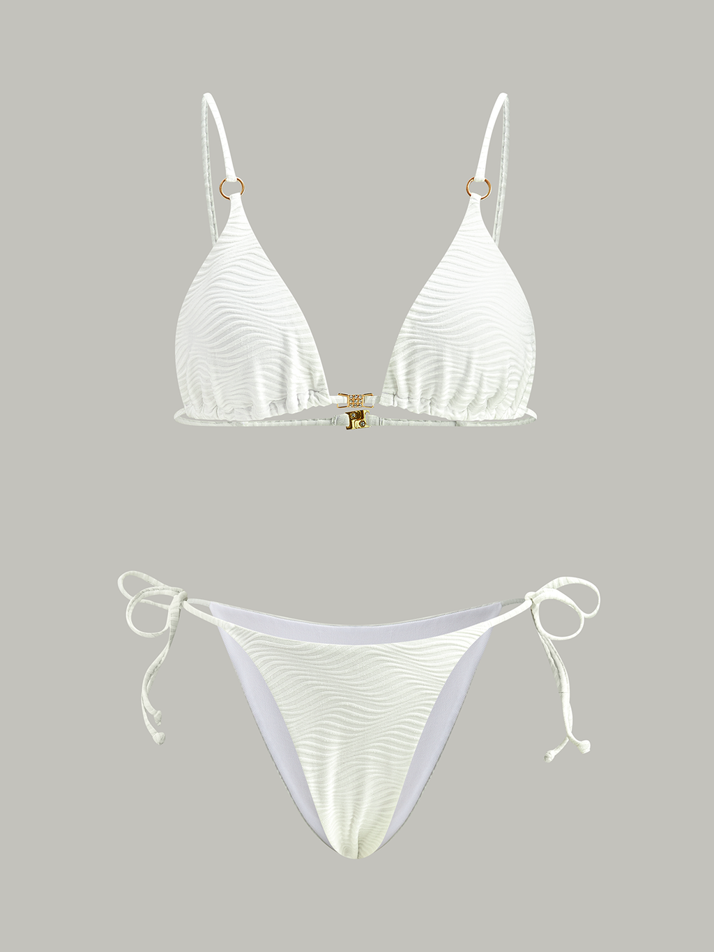 Textured Triangle Bikini Set in White — Svelte Chic