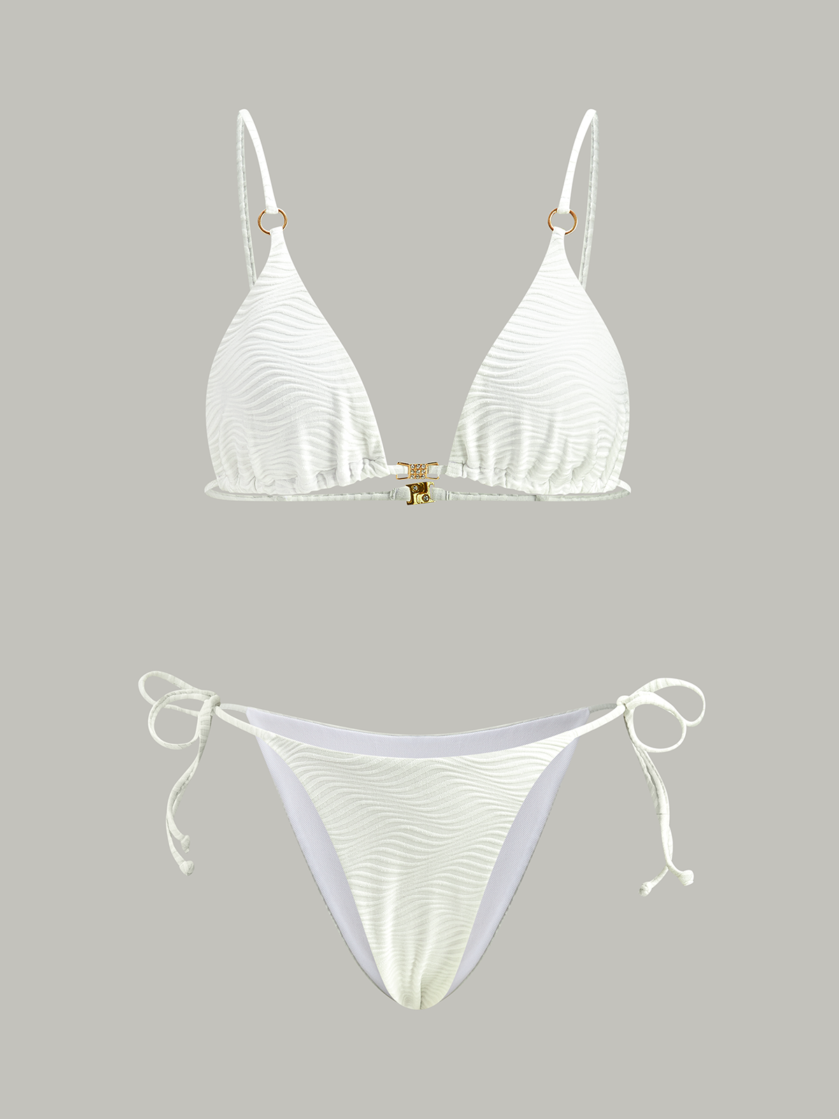 Textured Triangle Bikini Set in White — Svelte Chic