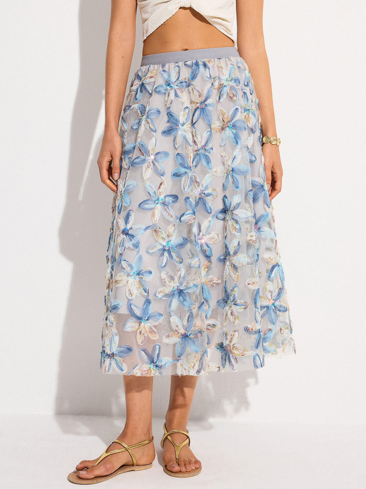 Floral Mesh Midi Skirt — Svelte Chic