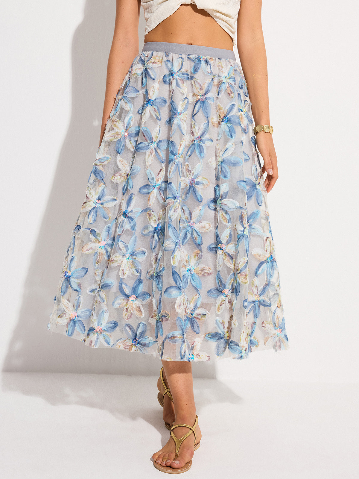 Floral Mesh Midi Skirt — Svelte Chic