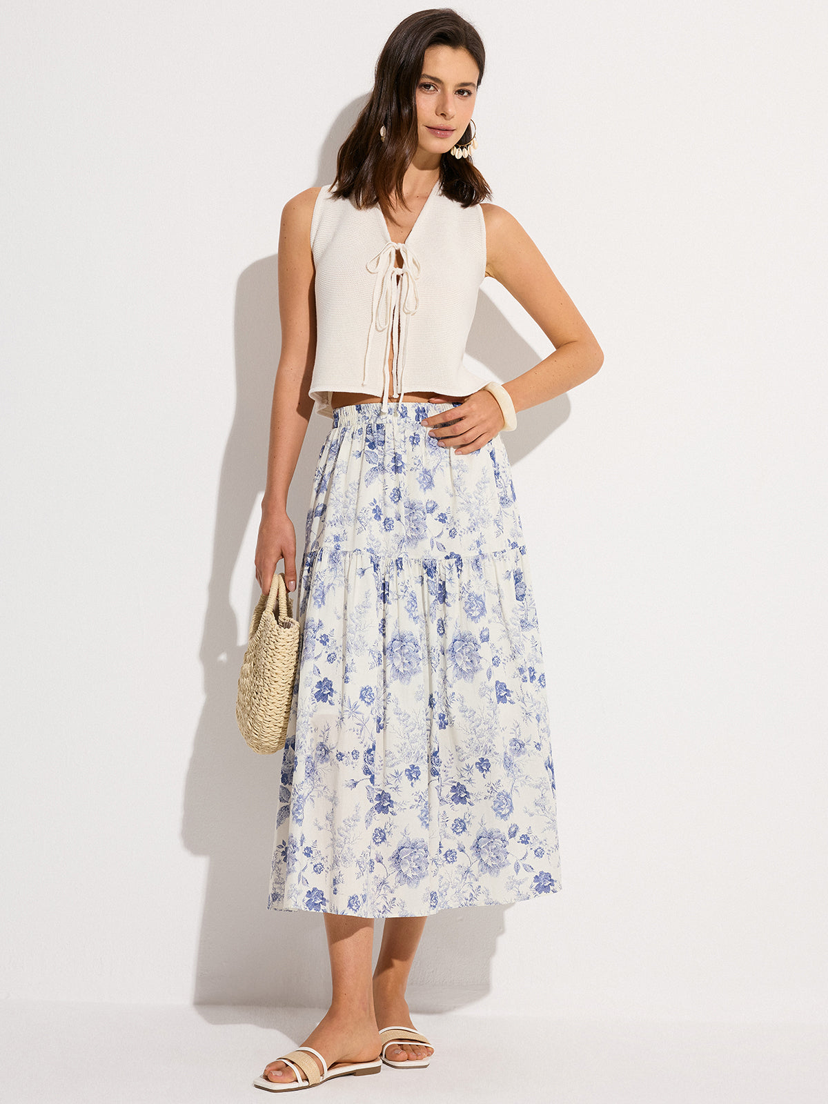 Floral Elastic Waist Midi Skirt — Svelte Chic